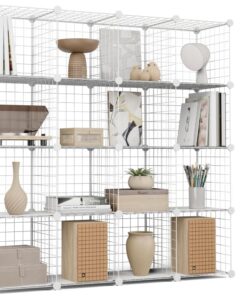 Newlux - Estantería Almacenaje Multiuso 16 Cubos (125x125x31,5cm), hasta 160Kg Capacidad. Estantería Metálica de Hierro Modular | Zapatero o Armario Abierto, Blanco