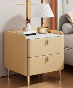 Mesita de Noche Moderna y Sencilla de Madera Maciza para Dormitorio, Armario de Almacenamiento con Dos cajones, Mesa Auxiliar pequeña y práctica, Gran Capacidad de Carga, Adecuada para dormi