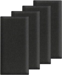 4 paneles de pared acolchados, 4 unidades, 40 x 20 cm, panel acolchado autoadhesivo, cojín de pared para cabecero de cama, habitación infantil, dormitorio y oficina, relleno suave (negro)