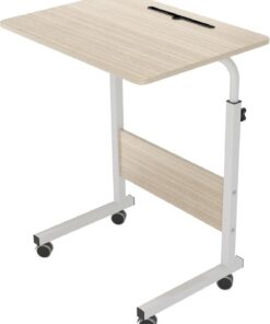 sogesfurniture Mesa Portátil Ordenador Ajustable con Ruedas, 60 * 40cm Sofá Mesa Mesas de Centro, con Ranura para Tabletar, Arce Blanco 05#3-60MP-BH