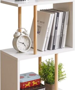Aibiju Mesa Auxiliar Estrecha con Estante de Almacenamiento Abierto, Mesa Auxiliar en Forma de S, Mesita de Noche de 3 Niveles, 60 cm de Alto, Mesa de Sofá para Espacios Pequeños, Blanco YD-ST003W