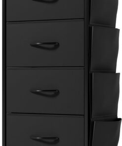 YITAHOME Comoda 4 Cajones,Cajonera de Tela con Bolsillos Laterales,Sinfonier,Robusta Estructura metálica,para Dormitorio, Salón, Pasillo,Negro