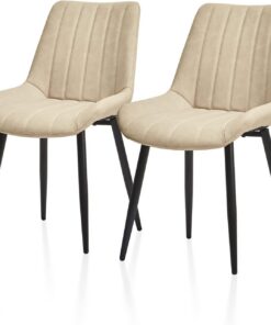 TUKAILAi Juego de 2 sillas de Comedor tapizadas de Piel sintética Color Beige con Respaldo y Patas de Metal para Sala de Estar, Sala de Estar, recepción de Esquina