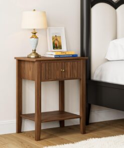 HEYZOEY Mesita de noche retro con 1 cajón, mesita de noche de madera maciza, cómoda de noche boho para dormitorio, salón, nogal castillo