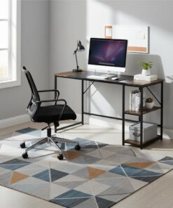 FurnitureR - Escritorio Grande, 120 cm, Madera y Metal, 2 estantes de Almacenamiento Integrados, Ajuste de Altura, Bandeja de diseño Retazos en Retro, Color marrón y Negro, Ideal para teletrabajo