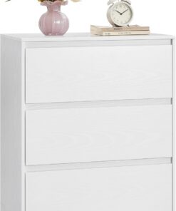 VASAGLE Colección Kailyn - Cómoda de 3 Cajones para Dormitorio, Armario de Almacenamiento, Mueble para Ropa, 40 x 60 x 75 cm, Estilo Moderno, Blanco Nieve LTS613WE01