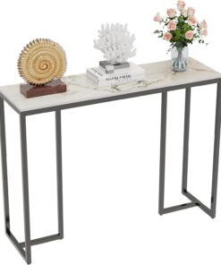 FATIVO Consola Mesa Marmol Recibidor Entrada: Mueble Auxiliar Estrecha Nórtico para Pasillo Salon Entraditas de Patas Hierros Rusticas 100x30x78,5 cm