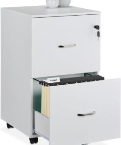 Relaxdays Mueble Archivador, 2 Cajones para Ficheros, 72 x 43 x 46 cm, Cajonera Oficina, Cierre con Llave, Blanco