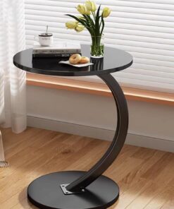 johgee Mesa Auxiliar de Madera Negra, Soporte en Forma C, Mesa de café Madera, Bonito Aspecto de Nogal, Mesas Centro Redonda, Mesas Auxiliares para Salón, Sofás