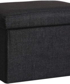Banco otomano de Almacenamiento Plegable, Taburete tapizado Rectangular de Lino con Tapa extraíble, Banco de Almacenamiento para Sala de Estar-Negro