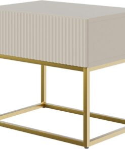 Selsey Mesita De Noche con Patas Doradas con Cajón Y Lamas 50 x 44 cm Mesilla De Noche Gris Beige Veldio