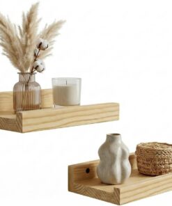 Z metnal Pequeños estantes flotantes, estante de pared de madera para mostrar imágenes coleccionables, velas, estantes de almacenamiento de 8 pulgadas para sala de sauna, montaje en pared, 20 cm, 2