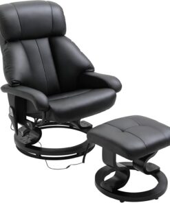 HOMCOM Sillón de masaje con reposapiés, sillón reclinable, sillón eléctrico para TV con función reclinable, sillón reclinable, sillón reclinable para salón, polipiel, negro | Sillón de relax con función de masaje, sillón de TV, con bolsillo lateral, para salón, piel sintética
