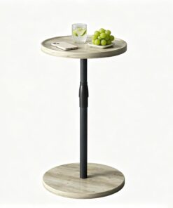 Mesa Auxiliar Gris Roble Redonda Mesa De Noche Altura Regulable | Altura Regulable,Mesa Auxiliar Resistente Y Estable,Adecuada Para Salón Y Dormitorio,Ideal Para Espacios Reducidos