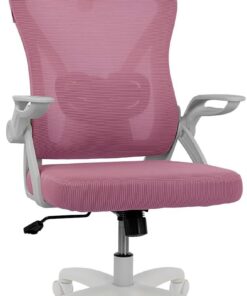 DRIFT GAMING DRAIR35 – Silla Escritorio Ergonómica Oficina y Hogar de Malla tensada Transpirable, Reclinable 90-120°, Reposacabezas y Reposabrazos Abatibles, Soporta hasta 120 kg, Rosa-Blanco