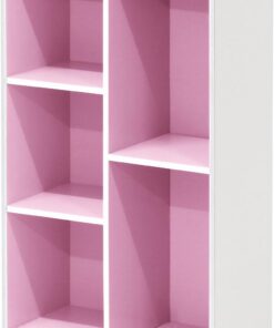 Furinno Luder Estantería Abierta Librería de 5 Cubos, Blanco/Rosa