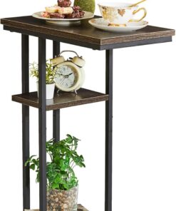 YMYNY Mesa Auxiliar Forma C, Mesa De Sofá, Industrial Diseño, Mesa De Centro Mesita para Ordenador Portátil, Apto para Salón O Dormitorio O Oficina, Gris y Negro HST004G