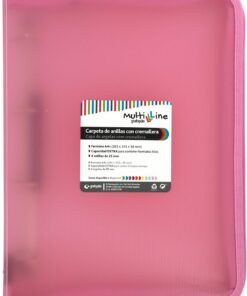 Grafoplas Archivador Anillas con Cremallera A4+, Rosa Claro, Multiline, 4 Anillas Mixtas 25mm, Cubierta Polipropileno Rayado Vertical, Capacidad Extra para Hojas de Papel Formato Folio