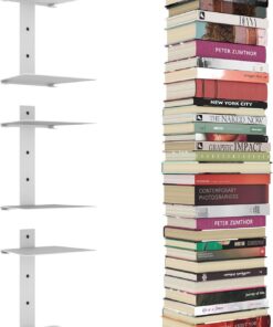 Estanteria Invisible para Libros, 6 Etanteria Invisible Verticales, Estanterías Flotantes para Pared, Estanterías mMetálicas Ocultas para Dormitorio, Decoración de Oficina en Casa, Juego de 3, Blanco