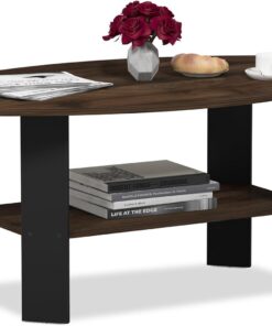Furinno Simple Design Mesas de café, Madera compuesta, Columbia Nogal/Negro, 54.61 x 54.61 x 41.28 cm