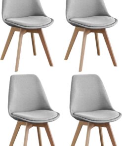 SHIITO | Modelo Otto - Pack de 4 Sillas de Comedor de Estilo Nórdico | Tapizadas con Tela | 41.5 x 43 x 83 - Color Gris | Diseño Sencillo y Elegante | con Patas de Haya