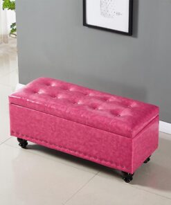Taburete para Almacenaje Banco de Almacenamiento de Cuero con Cojín Banco Dormitorio Baúl de Almacenaje con Patas de Madera Banco de Entrada Reposapiés Banqueta Tapizado