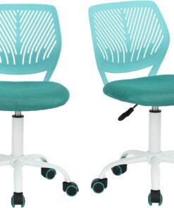 MEUBLE COSY Silla de Oficina Juego de 2, Silla de Escritorio Giratoria Regulable en Altura, sin Reposabrazos, con Ruedas para Teletrabajo, Estudio y Dormitorio, Turquesa