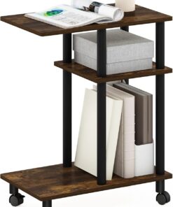 Furinno Turn-N-Tube Mesa Auxiliar de Sofá en Forma de U con Ruedas, Madera de ingeniería, Pino Ámbar/Negro, 29.5 (D) x 50 (W) x 62.7 (H) cm