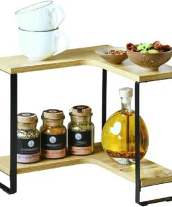 Kesper | Estantería esquinera de Cocina con 2 Niveles, Material: Tablero de Fibra, Metal, Dimensiones: 30 x 28 x 30 cm, Color: Natural, Negro | 27832