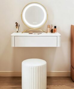 Pequeño tocador Flotante de Madera con cajones, Escritorio de Maquillaje de Pared con Almacenamiento Dividido, Completamente ensamblado, Esquinas Redondeadas(60cm/23.6in)