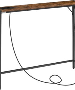 MAHANCRIS Mesa Auxiliar con Base de Carga, Mesita de Entrada, Consola Larga y Estrecha, Mesa de Pasillo, Mesa Vintage para Respaldo de Sofá, Adecuada para Entrada, Salón, Pasillo, Marrón ACTHR151UE01