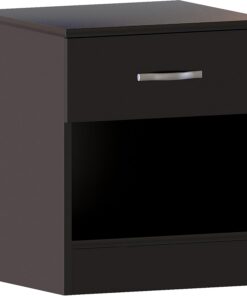Vida Designs Negro mesilla de Noche 1 cajón con Mangos de Metal y Corredores, único Anti-Bowing cajón Apoyo, Riano Dormitorio Muebles