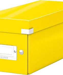 Leitz 60410016 - Caja para Guardar CDs Click & Store WOW, 84% Cartón Reciclado, Plegable, Portaetiquetas, Superficie Laminada, Volumen 5 Litros, 143x136x352mm, Color Amarillo, Capacidad Hasta 3kg