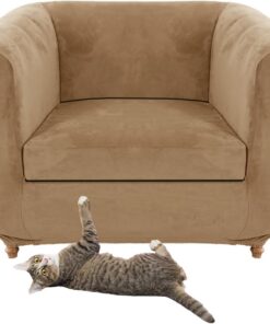 Funda de sofá Chesterfield de terciopelo elástico de estilo vintage con cojín de asiento, color arena, para sillón curvado, asiento pequeño incluido