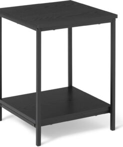 Amazon Basics Mesa Auxiliar con Estante Inferior, Cuadrada, Mesita de Noche para Dormitorio, Mesa Auxiliar de Sala de Estar con Estructura de Acero, Fácil Montaje, 40cm x 40cm x 51cm, Negra