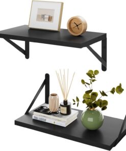 IBUYKE Estantes flotantes profundos para pared, juego de 2 estantes flotantes de 8 pulgadas de profundidad, estante de pared de madera de 16 pulgadas de ancho x 8 de profundidad, estantería flotante