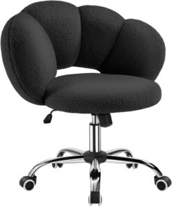 Yaheetech Silla de Escritorio Oficina Giratoria Respaldo Diseño Nube Negra | Silla de Oficina Ergonómica sin Brazos, Silla Altura Ajustable, Silla Tejido de Bouclé, Ruedas Giratoria, Estilo Distintivo