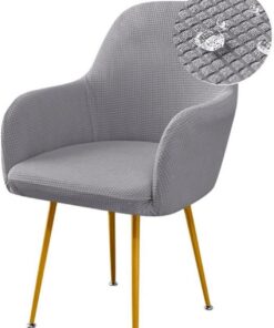 Fundas elásticas for sillas de Comedor, Impermeables, de Jacquard, con Respaldo Curvo y reposabrazos, Funda for sillón Giratorio de tocador(Light Gray,2 PCS)