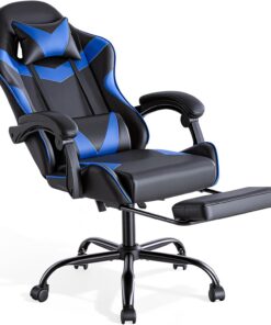 Sweetcrispy Silla de Gaming, Silla de Juegos con reposapiés, Soporte Lumbar, Silla ergonómica de PC, Silla de Oficina Ajustable en Altura, Silla de Ordenador, Silla de Escritorio giratoria, Azul