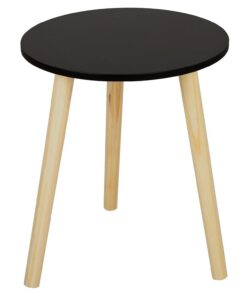 AKTIVE MAX Home Mesa Auxiliar 35x40 cm, Peso máximo 5 kg, Redonda, Mesas de Centro, Negra, Patas Madera Efecto Natural, Diseño Moderno, para salón, Dormitorio, Entrada, Minimalista (18500)