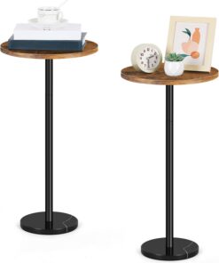 Smusei Paquete de 2 Mesas Auxiliares Redondas Con Base de Mármol - Color Marrón, 32 cm Para Sofá, Sala de Estar y Dormitorio