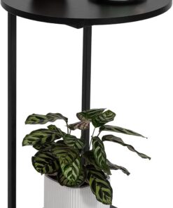 HDANI Mesa Auxiliar en Forma de C,Mesa Auxiliar de Sofá,Mesa de Cama,Mesilla de Noche Redonda,Mesa de Centro,Salón,Sala de Estar (Negro, 40×40×60cm)