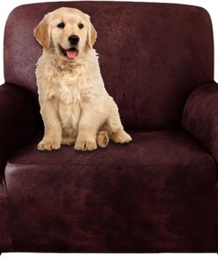 molasofa Funda de sofá individual para decoración del hogar, funda de sillón súper suave similar al cuero y elastano para sillas, lavable, no hace bolitas, antideslizante, 1 pieza (silla, borgoña)
