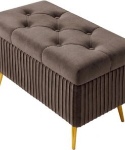 Ottomán de almacenamiento, Banco otomano de extremo de cama con almacenamiento, tapizado en tela con botones, banco para pies tipo taburete para sala de estar, dormitorio y entrada(Dark brown,60cm)