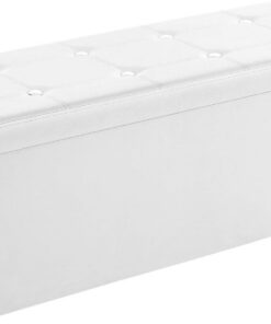 SONGMICS Puff Almacenaje, Baúl de Almacenaje Plegable, 38 x 110 x 38 cm, Taburete Reposapiés, Banco de Cubo, Soporta hasta 300 kg, para Sala de Estar, Dormitorio, Entrada, Blanco LSF702