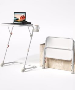 MEUBLE Cosy Escritorio Plegable Mesa Auxiliar con Altura Ajustable Sin Montaje para Ordenador Sofá Ahorro de Espacio Bandeja Cama Mesita Soportes de Regazo en Forma de Z, Blanco