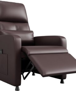 Sillón reclinable con reposapiés ajustable, funciones reclinables, silla reclinable con masaje y calor, sillón ergonómico de piel sintética con bolsillo lateral para sala de estar en casa