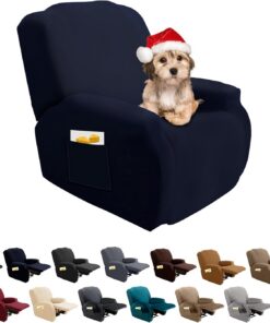 FIGOOO Funda de Sillón Relax Reclinable 4-Piezas Funda para Sofá 1 Plaza Relax Elásticas Universal Ajustables Lavables Fundas Protector de Sillón Chivas con Bolsillo,Azul Marino