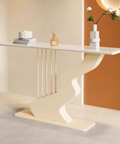 Mesa Consola, Entrada, Piedra sinterizada, Rectangular, Resistente | Estructura metálica resistente, montaje sencillo, para vestíbulo, pasillo y salón(A,80cm/31.5in)