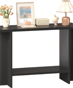 Trironsun Mesa consola estrecha con 2 estantes, mesa de pasillo acanalada en diseño de century, mesa de entrada con estructura de madera maciza, mesa de sofá para pasillo, salón y espacios pequeños